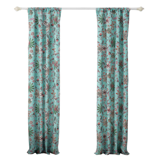 Athens 84 Inch Window Panel Curtain Blue Microfiber Polyester Jacobean