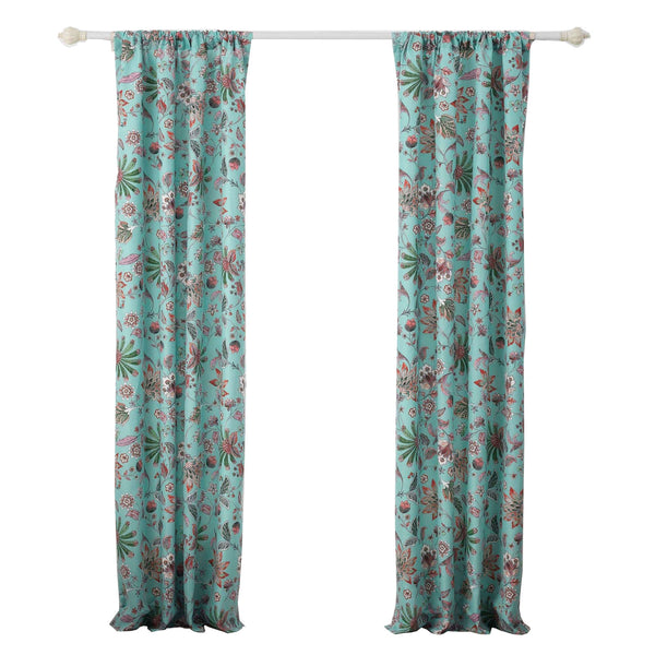 Athens 84 Inch Window Panel Curtain Blue Microfiber Polyester Jacobean
