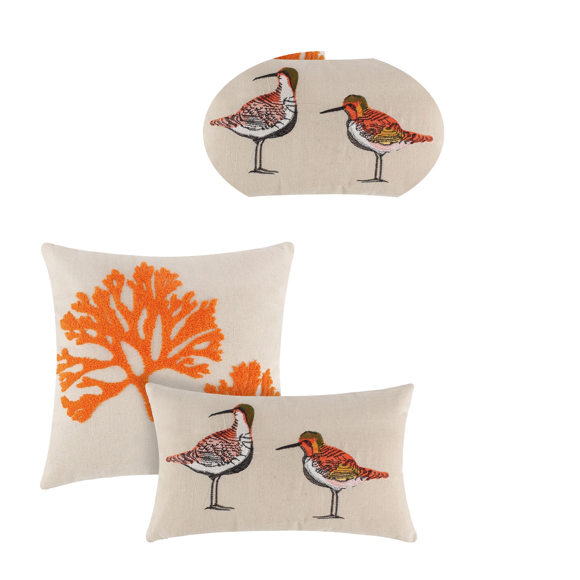 2 Decorative Throw Pillows Shorebird And Coral Design White Polyester-zoom-4