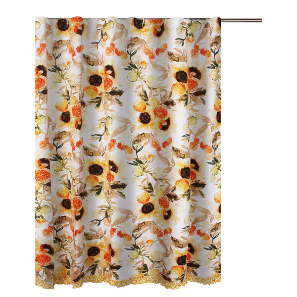Kelsa 72 X 72 Inch Shower Curtain With Polyester Ruffled Border Gold