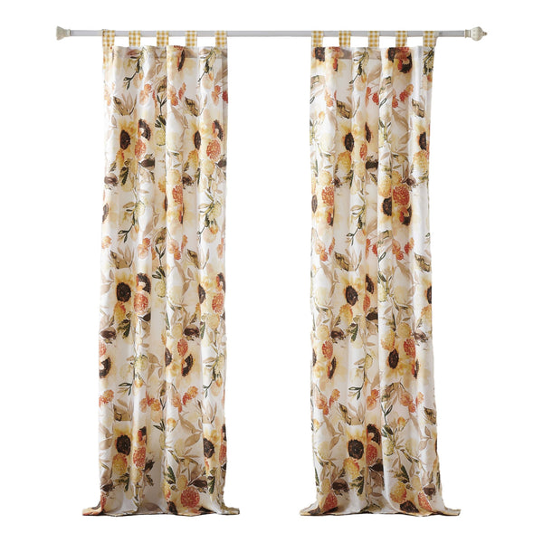 Kelsa Set Of 2 Panel Curtains With Watercolor Sunflowers Ruffled Gold