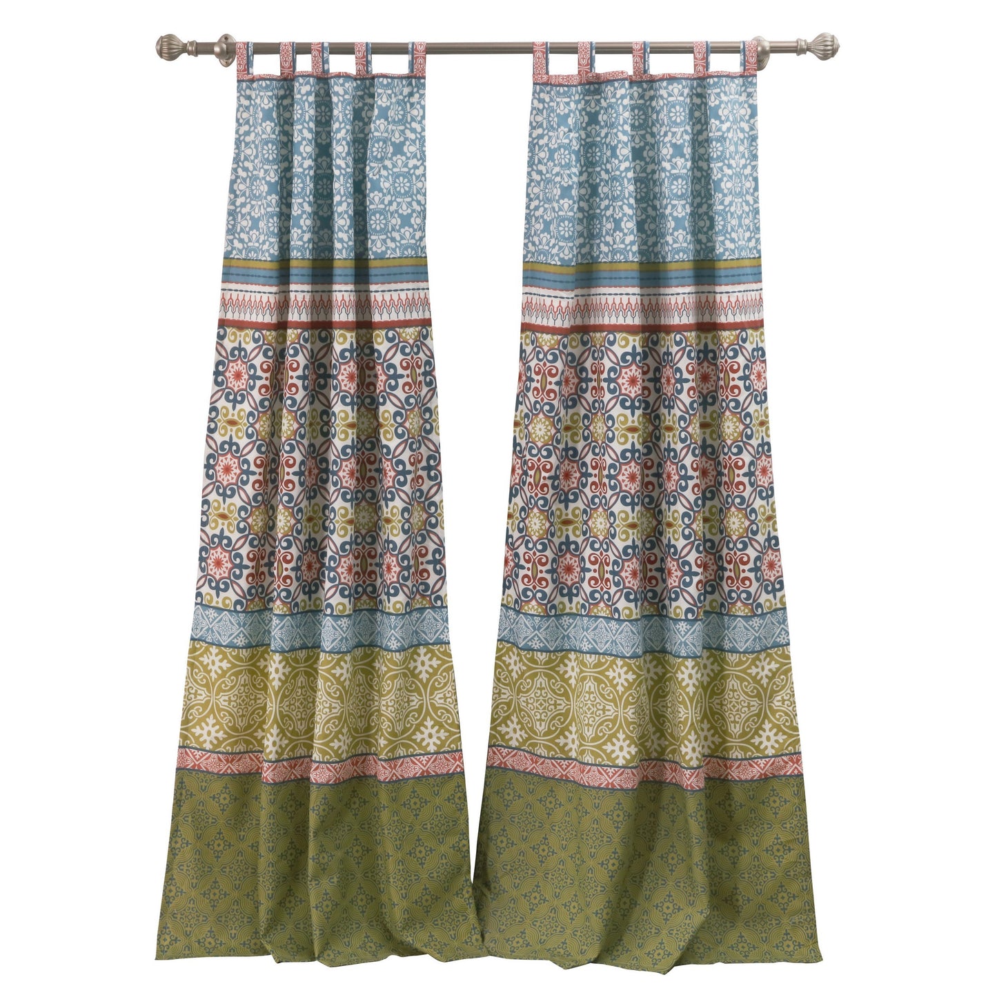 Kaw Set Of 2 Panel Curtains Multicolor Geometric Patterns Polyester