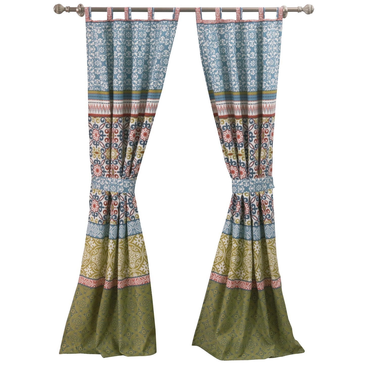 Kaw Set Of 2 Panel Curtains Multicolor Geometric Patterns Polyester