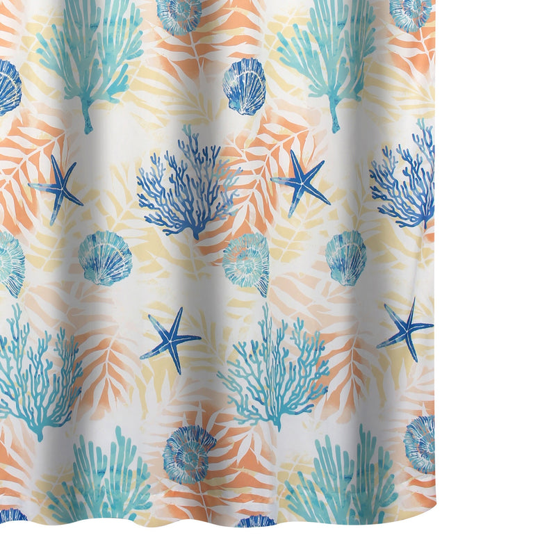 Geo 72 Inch Shower Curtain White Blue Polyester Seashells And Ferns Print-zoom-