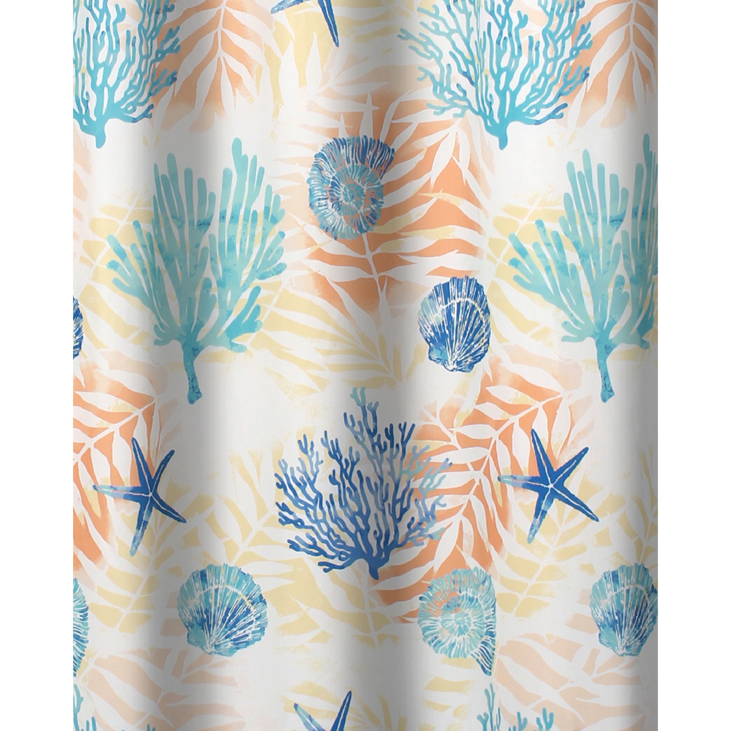 Geo 72 Inch Shower Curtain White Blue Polyester Seashells And Ferns Print-zoom-4