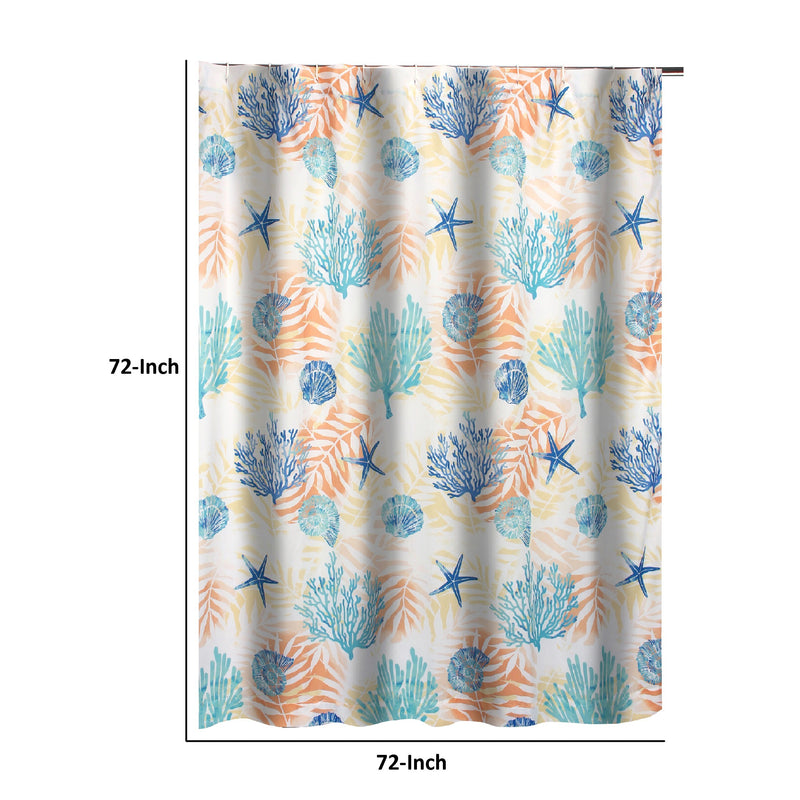 Geo 72 Inch Shower Curtain White Blue Polyester Seashells And Ferns Print-zoom-