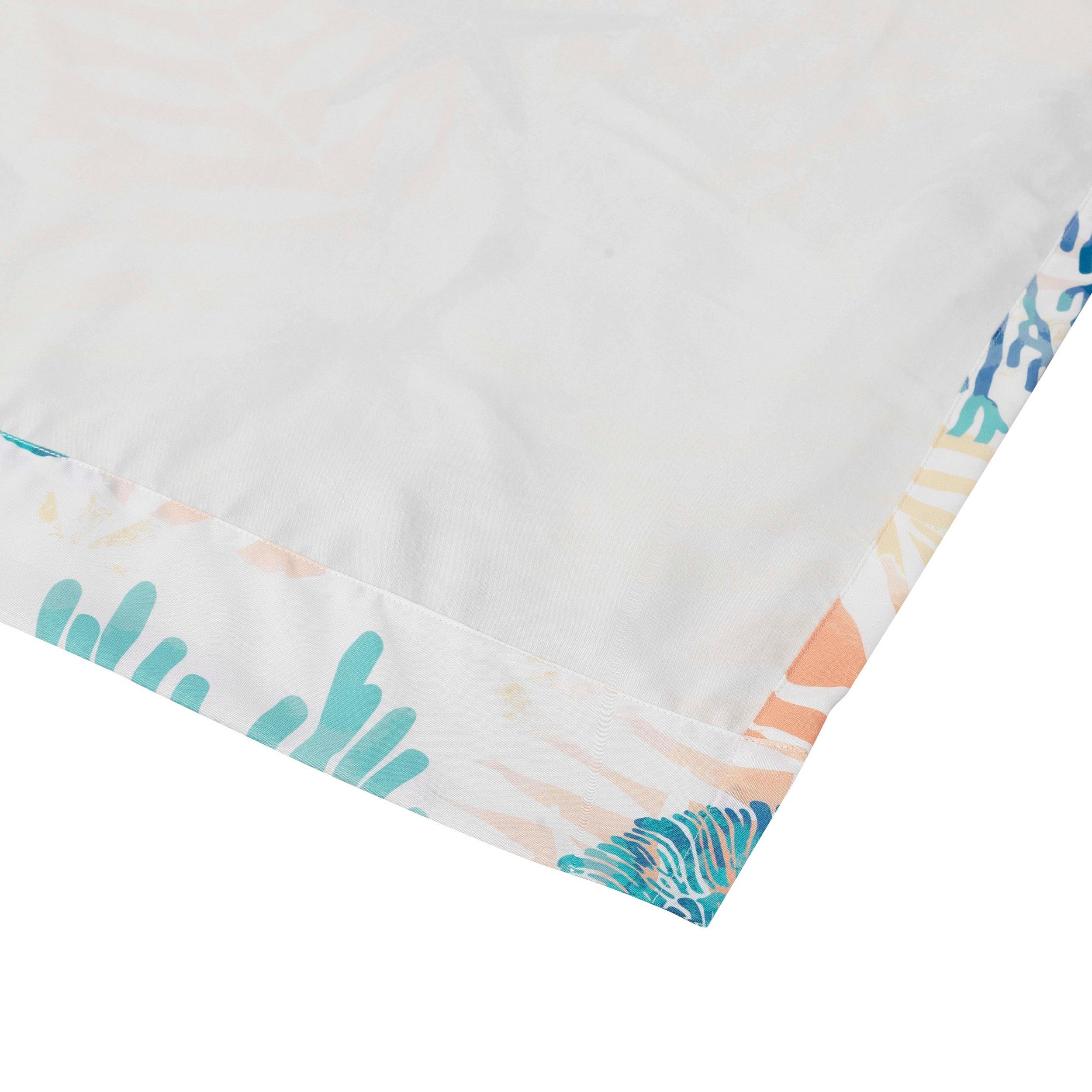 Geo 84 Inch Window Curtains White Blue Polyester Seashells Ferns Print-zoom-3