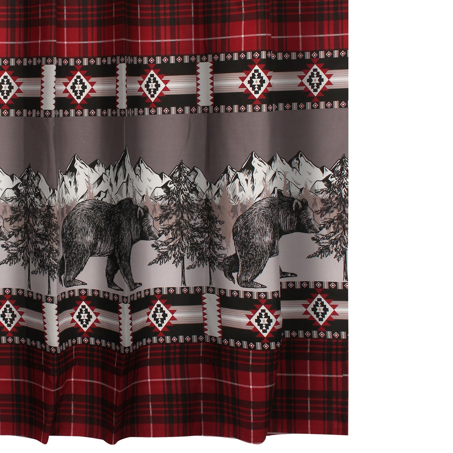 Sofia 72 Inch Bear Shower Curtain Red And Black Plaid Poly Microfiber
