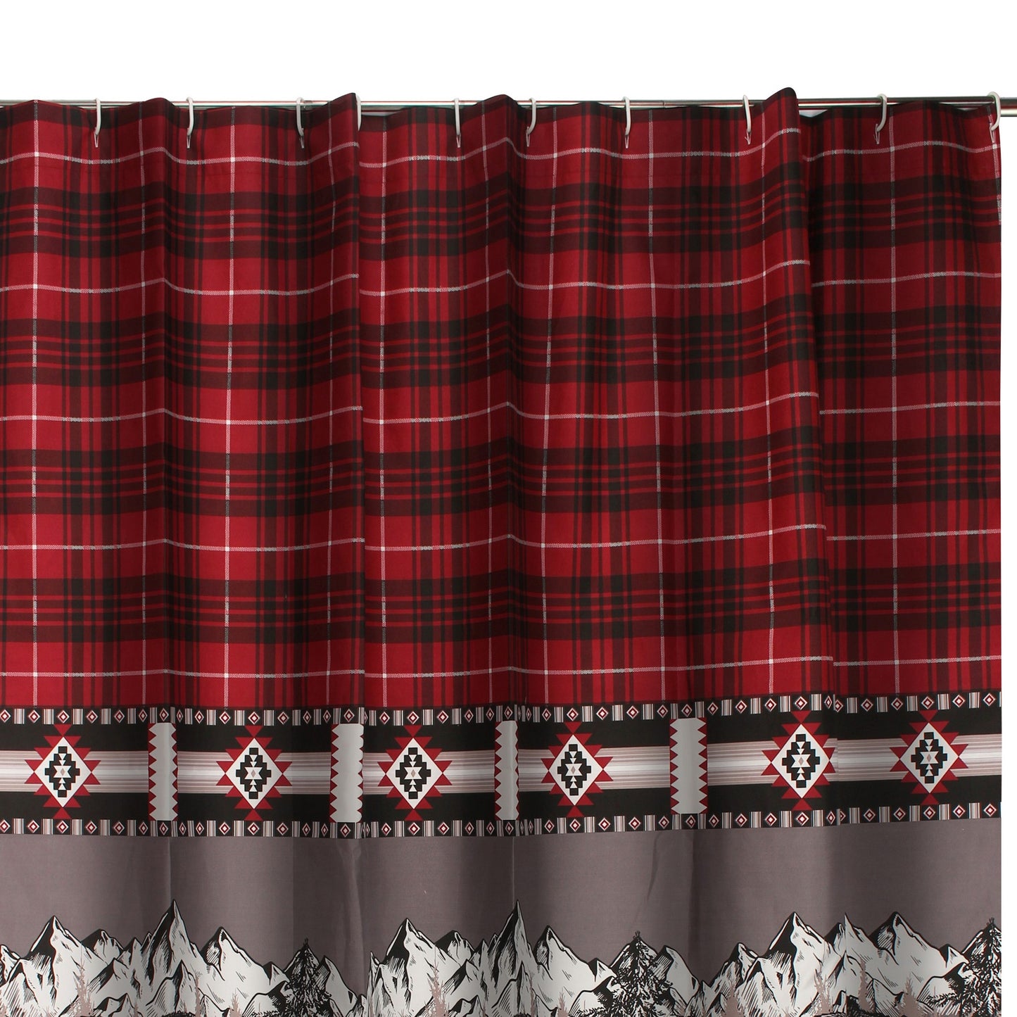 Sofia 72 Inch Bear Shower Curtain Red And Black Plaid Poly Microfiber