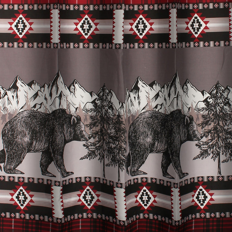 Sofia 72 Inch Bear Shower Curtain Red And Black Plaid Poly Microfiber-zoom-