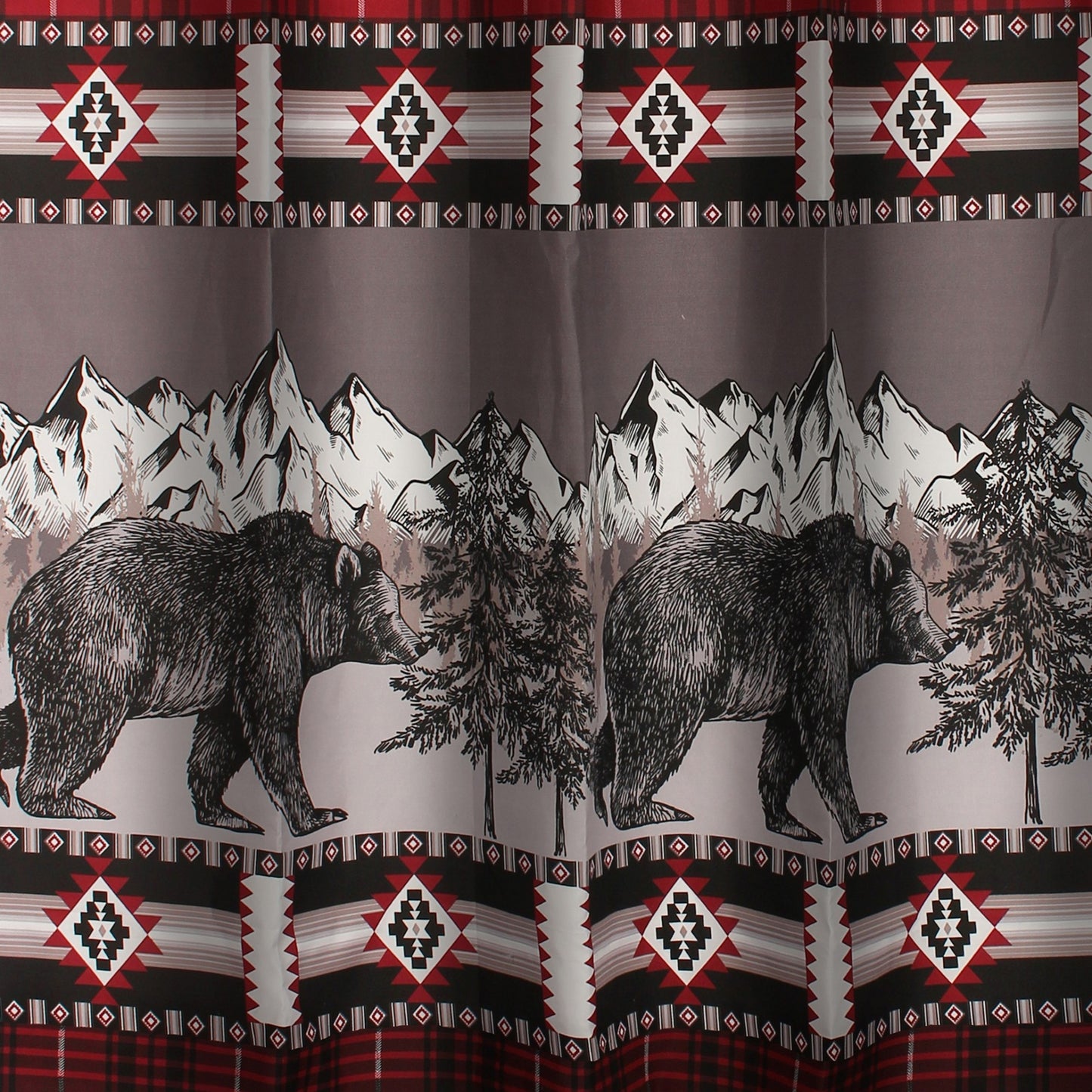 Sofia 72 Inch Bear Shower Curtain Red And Black Plaid Poly Microfiber