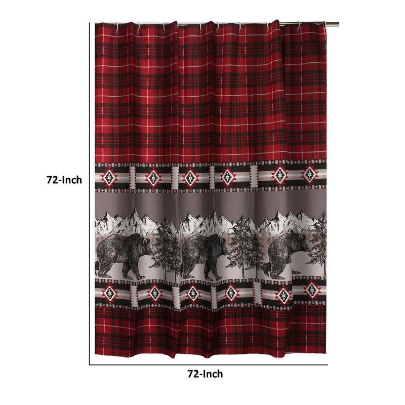 Sofia 72 Inch Bear Shower Curtain Red And Black Plaid Poly Microfiber-zoom-