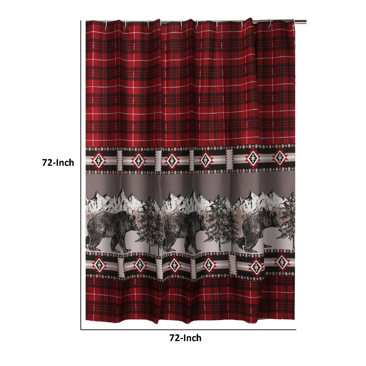 Sofia 72 Inch Bear Shower Curtain Red And Black Plaid Poly Microfiber