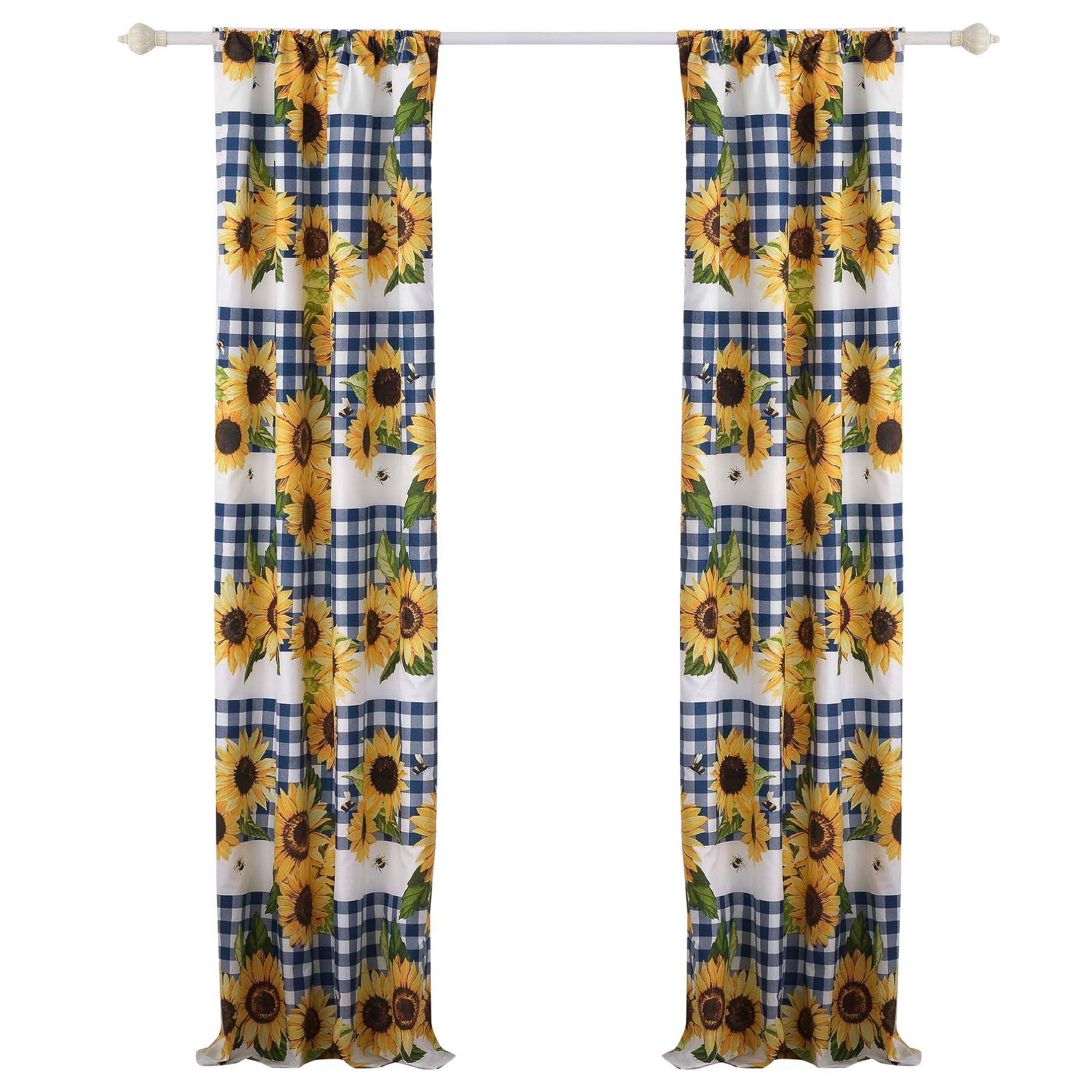 Oslo 84 Inch Panel Curtains Microfiber Polyester Yellow Sunflower Print-zoom-1