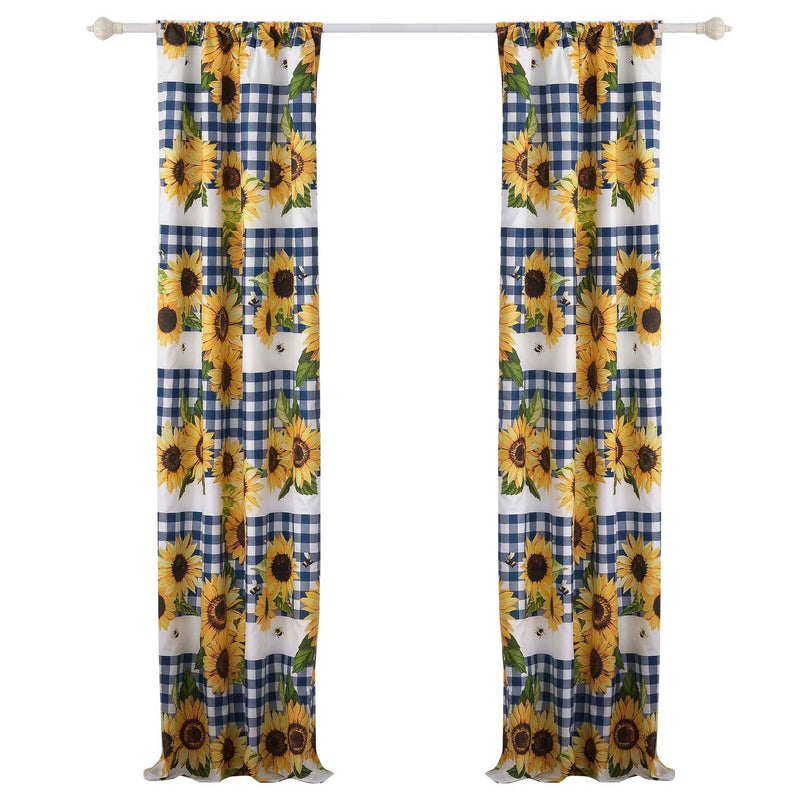 Oslo 84 Inch Panel Curtains Microfiber Polyester Yellow Sunflower Print-zoom-