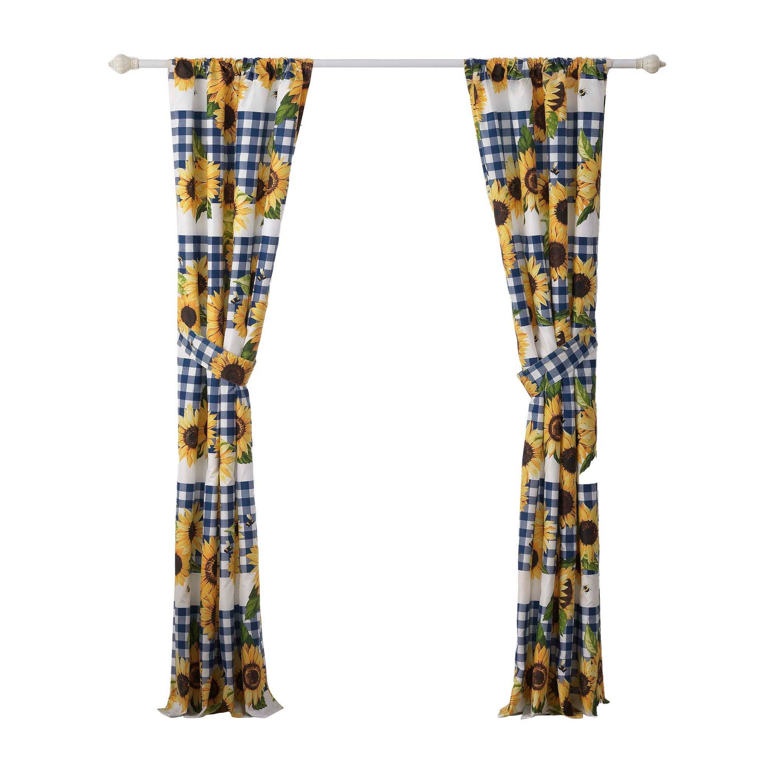 Oslo 84 Inch Panel Curtains Microfiber Polyester Yellow Sunflower Print-zoom-2