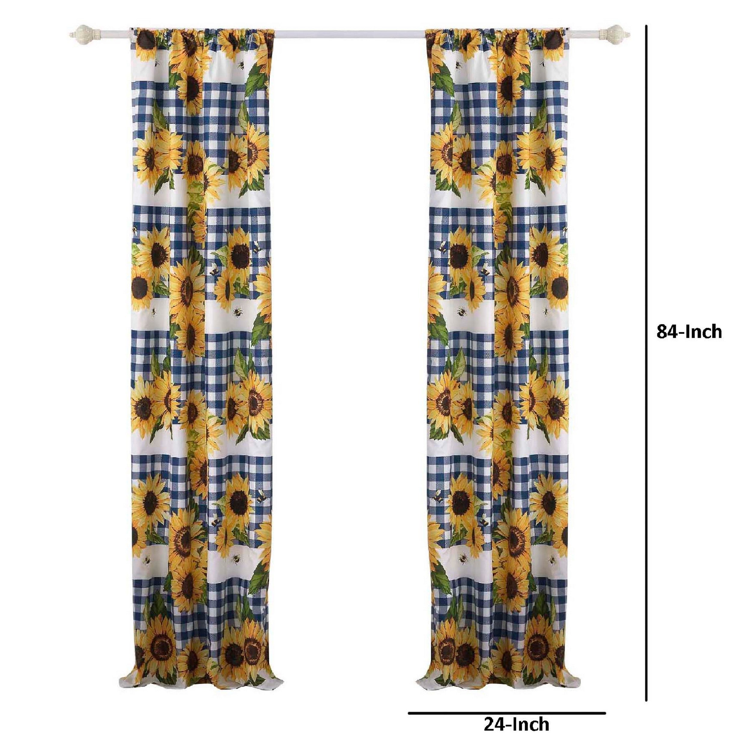 Oslo 84 Inch Panel Curtains Microfiber Polyester Yellow Sunflower Print-zoom-5