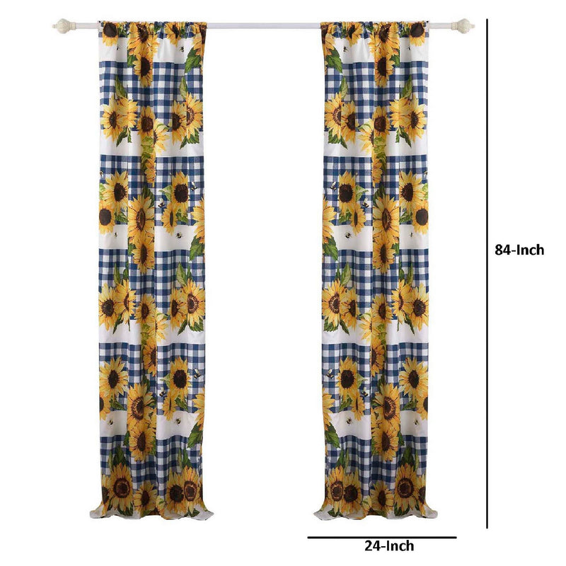 Oslo 84 Inch Panel Curtains Microfiber Polyester Yellow Sunflower Print-zoom-
