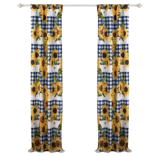 Oslo 84 Inch Panel Curtains Microfiber Polyester Yellow Sunflower Print