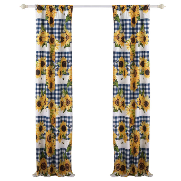 Oslo 84 Inch Panel Curtains Microfiber Polyester Yellow Sunflower Print