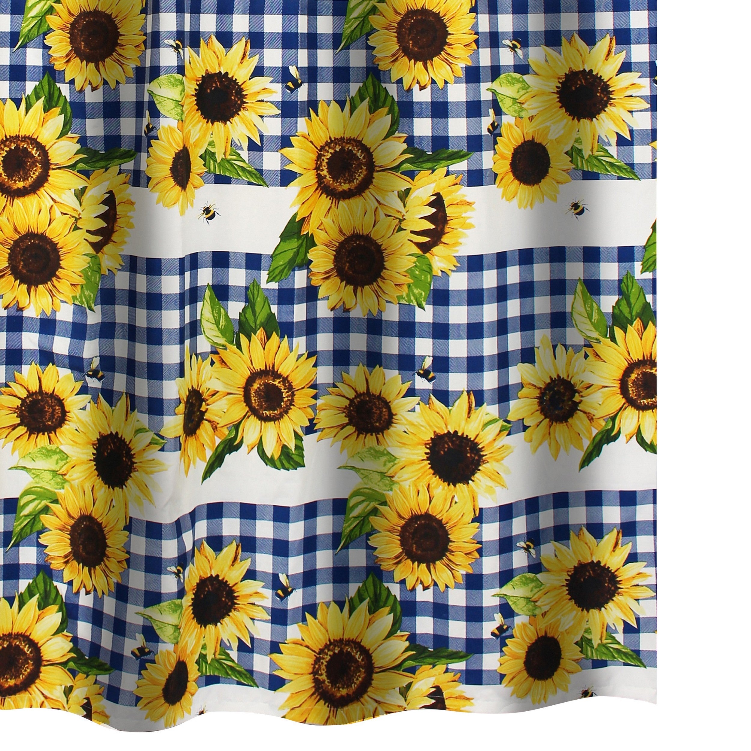 Oslo 72 Inch Shower Curtain Yellow Sunflower Plaid Print Button Holes-zoom-2