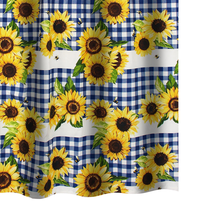 Oslo 72 Inch Shower Curtain Yellow Sunflower Plaid Print Button Holes-zoom-