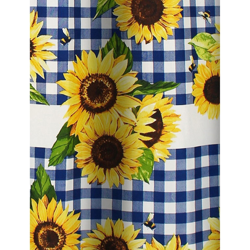 Oslo 72 Inch Shower Curtain Yellow Sunflower Plaid Print Button Holes-zoom-