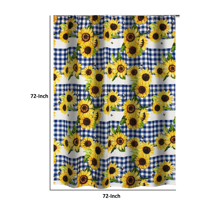 Oslo 72 Inch Shower Curtain Yellow Sunflower Plaid Print Button Holes-zoom-