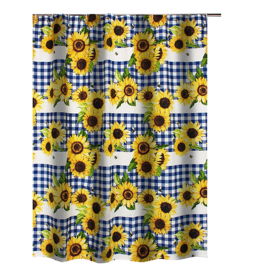 Oslo 72 Inch Shower Curtain Yellow Sunflower Plaid Print Button Holes