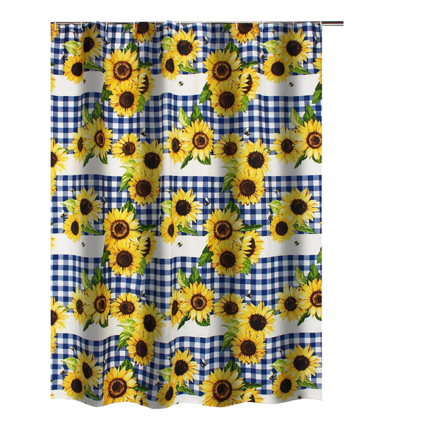 Oslo 72 Inch Shower Curtain Yellow Sunflower Plaid Print Button Holes