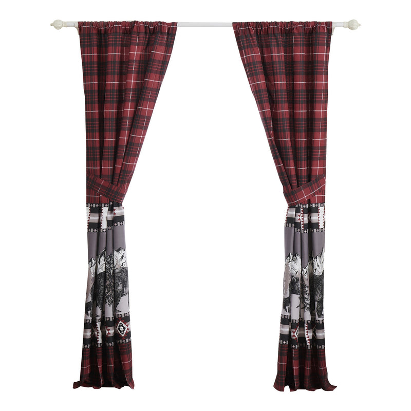 Sofia 84 Inch Bear Panel Curtains Poly Microfiber Red And Black Plaid-zoom-