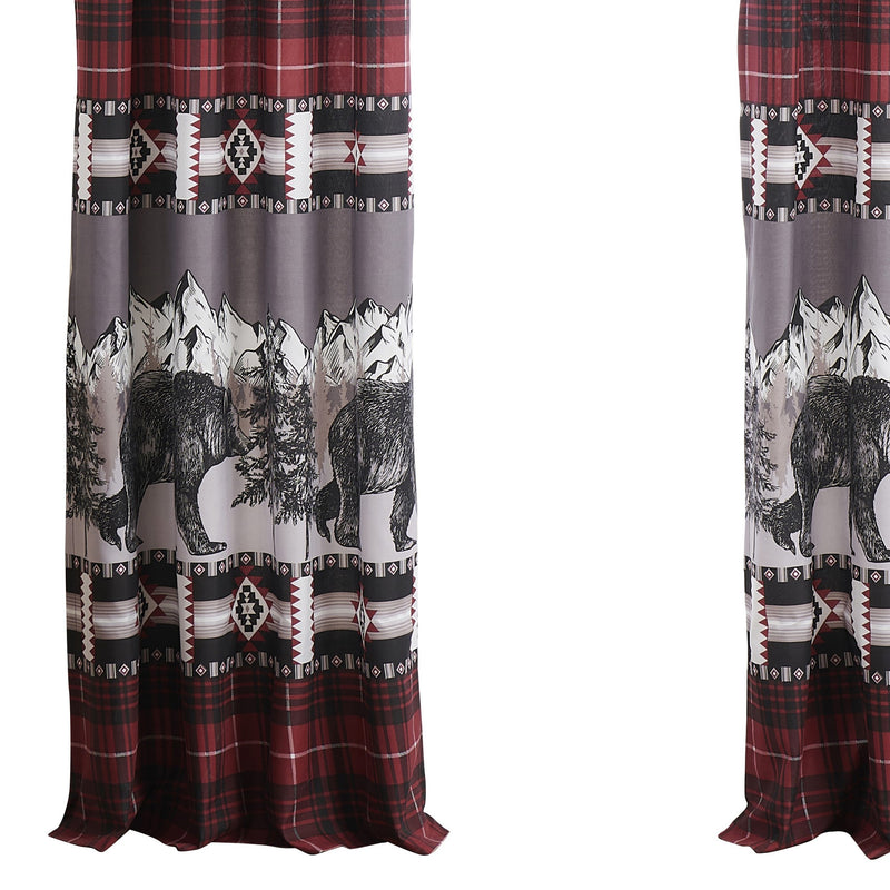 Sofia 84 Inch Bear Panel Curtains Poly Microfiber Red And Black Plaid-zoom-