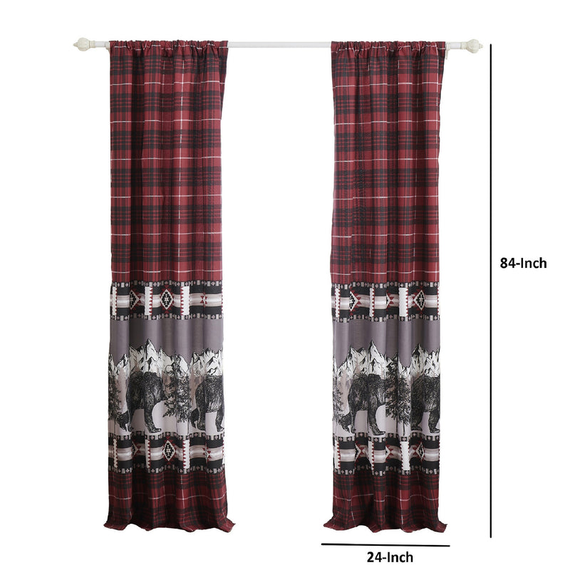 Sofia 84 Inch Bear Panel Curtains Poly Microfiber Red And Black Plaid-zoom-