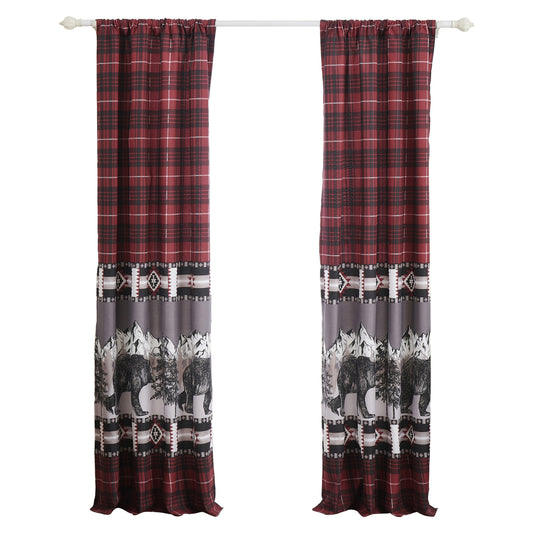 Sofia 84 Inch Bear Panel Curtains Poly Microfiber Red And Black Plaid