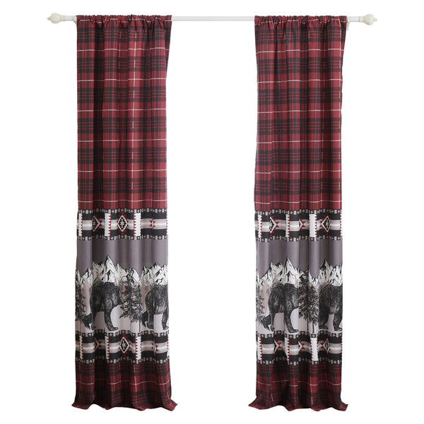 Sofia 84 Inch Bear Panel Curtains Poly Microfiber Red And Black Plaid