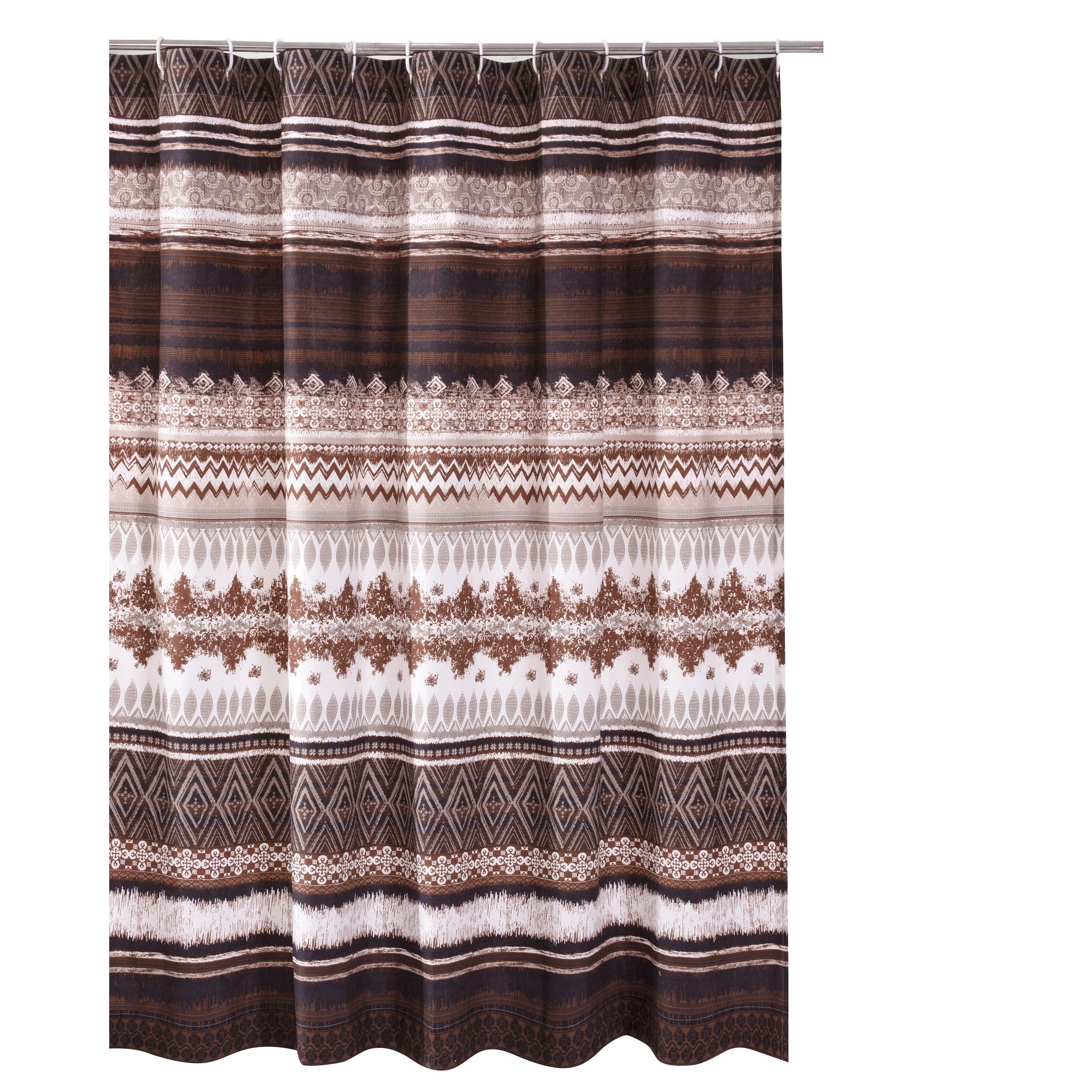 Roca 72 Inch Shower Curtain Coffee Brown Striped Printing Button Holes-zoom-1