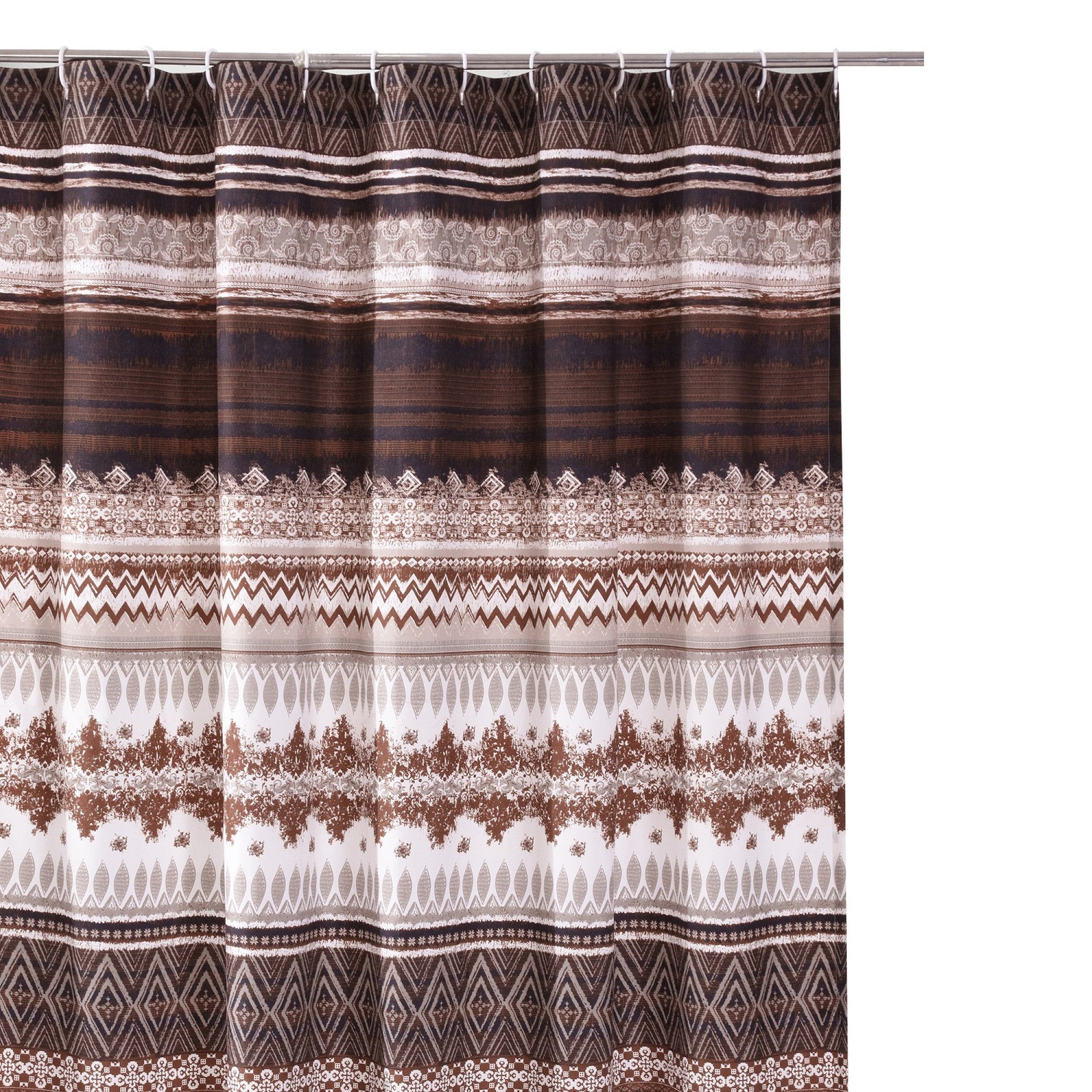 Roca 72 Inch Shower Curtain Coffee Brown Striped Printing Button Holes-zoom-3