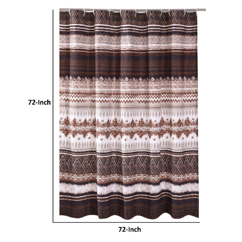 Roca 72 Inch Shower Curtain Coffee Brown Striped Printing Button Holes-zoom-