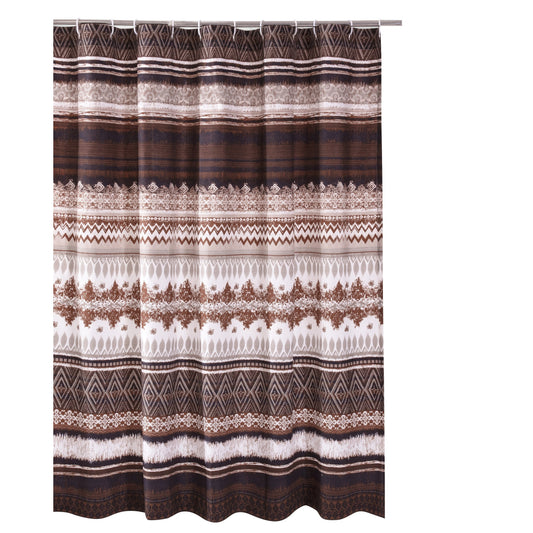 Roca 72 Inch Shower Curtain Coffee Brown Striped Printing Button Holes