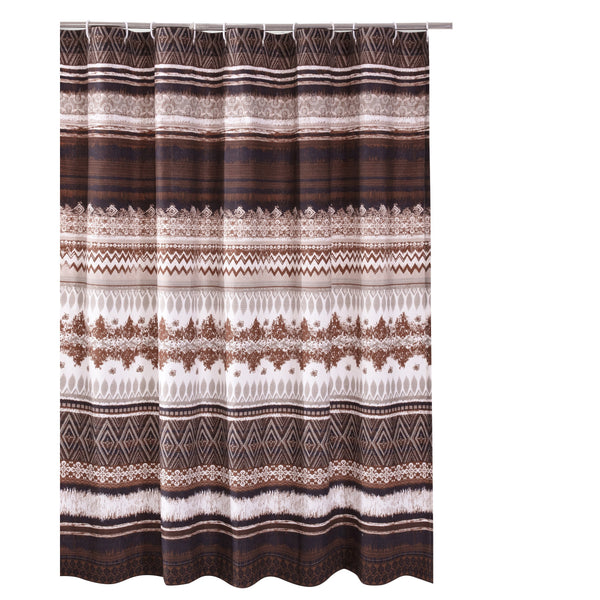 Roca 72 Inch Shower Curtain Coffee Brown Striped Printing Button Holes