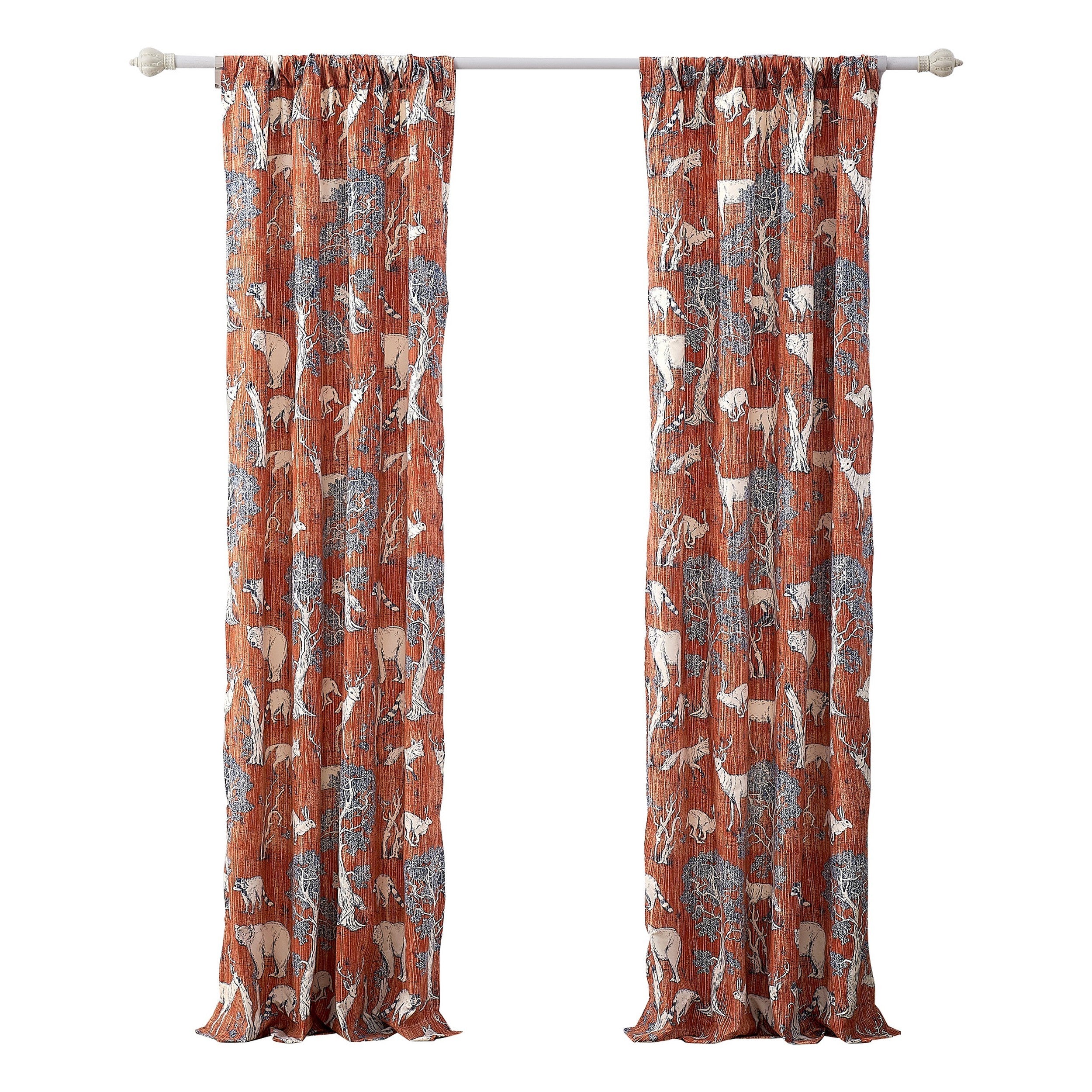 Gin 84 Inch Window Curtains Fun Deer And Bear Print Orange Microfiber-zoom-1