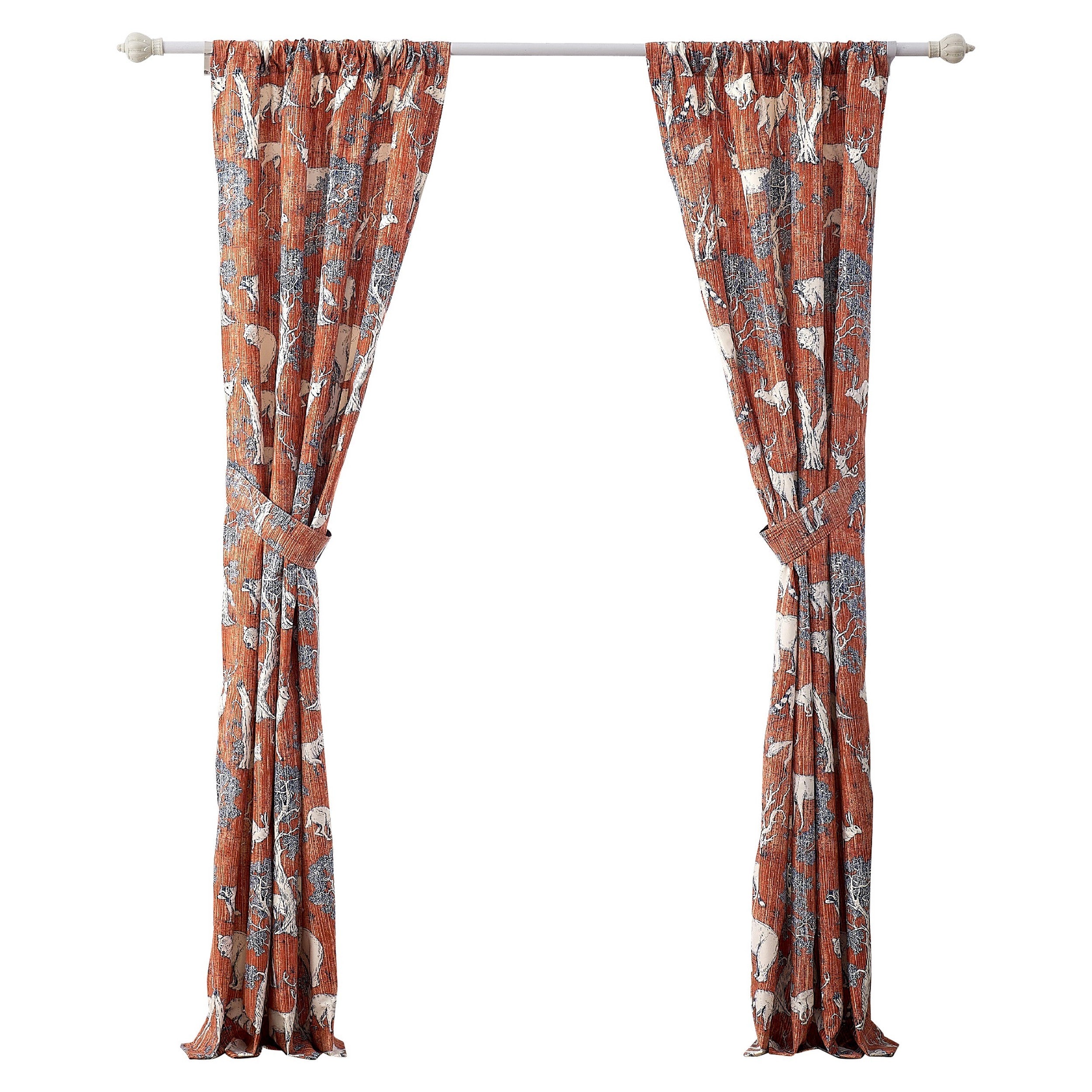 Gin 84 Inch Window Curtains Fun Deer And Bear Print Orange Microfiber