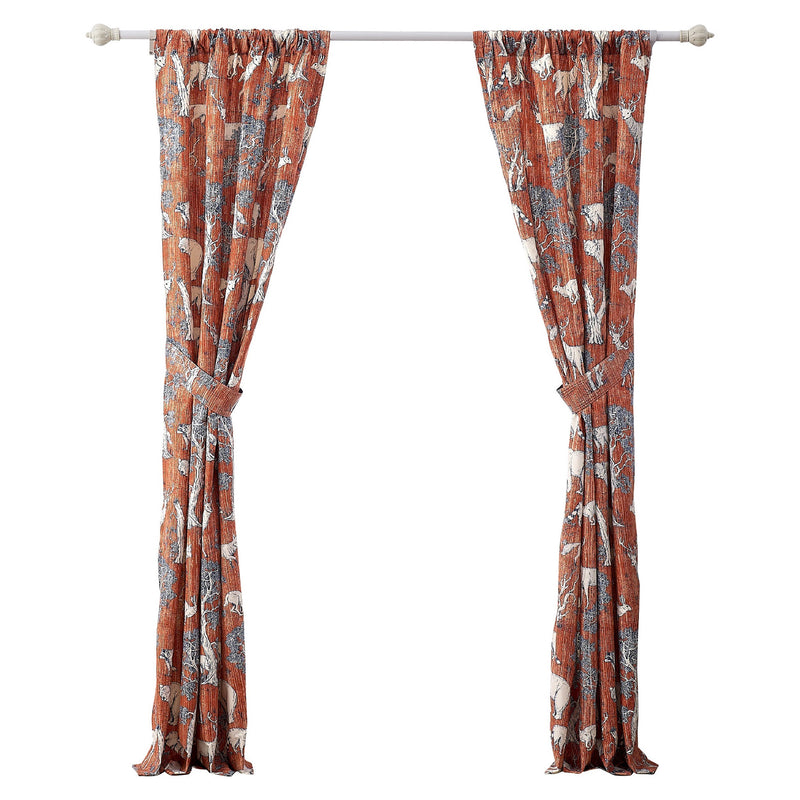 Gin 84 Inch Window Curtains Fun Deer And Bear Print Orange Microfiber-zoom-