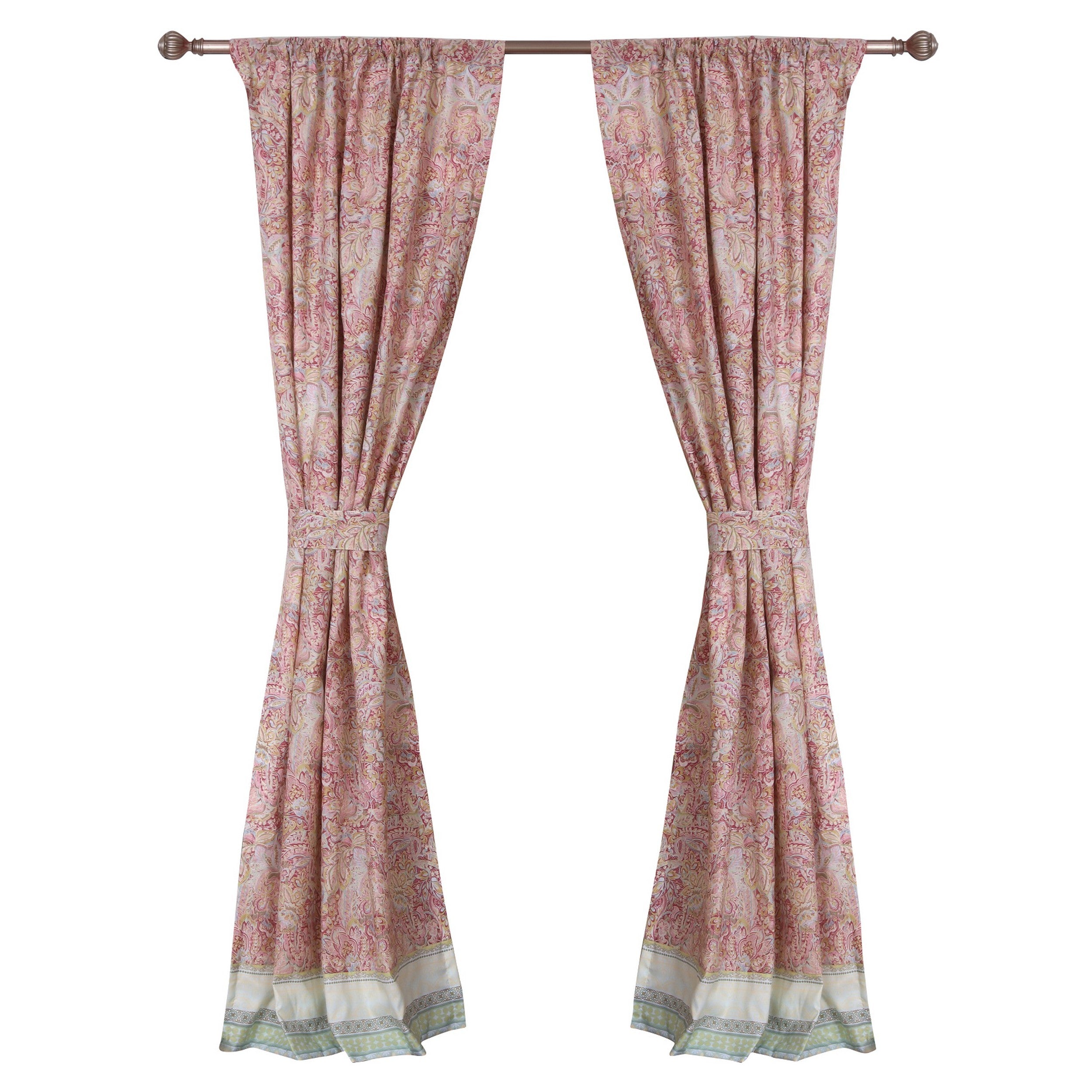 Rua 84 Inch Window Curtains Ferns Lotuses Rose Pink Microfiber Rod Holes