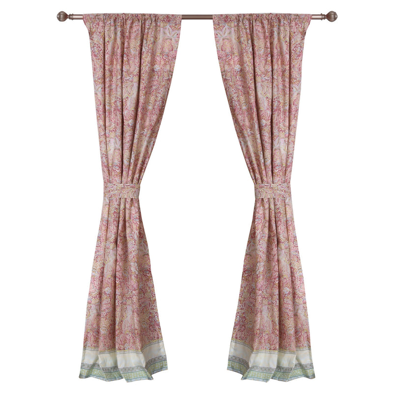 Rua 84 Inch Window Curtains Ferns Lotuses Rose Pink Microfiber Rod Holes-zoom-