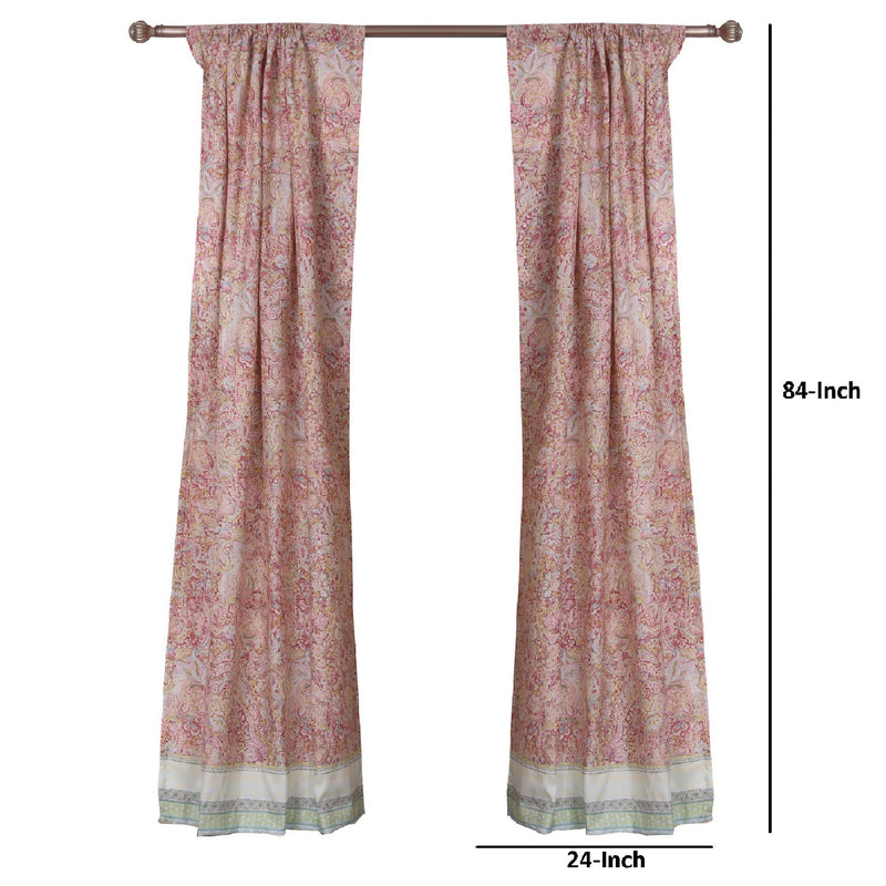 Rua 84 Inch Window Curtains Ferns Lotuses Rose Pink Microfiber Rod Holes-zoom-