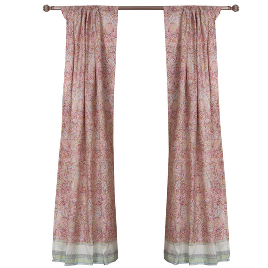 Rua 84 Inch Window Curtains Ferns Lotuses Rose Pink Microfiber Rod Holes