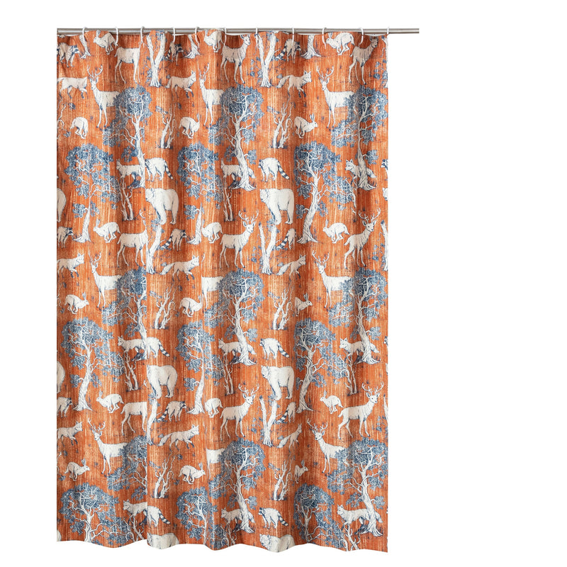 Gin 72 Inch Shower Curtain Fun Deer And Bears Print Orange Microfiber-zoom-