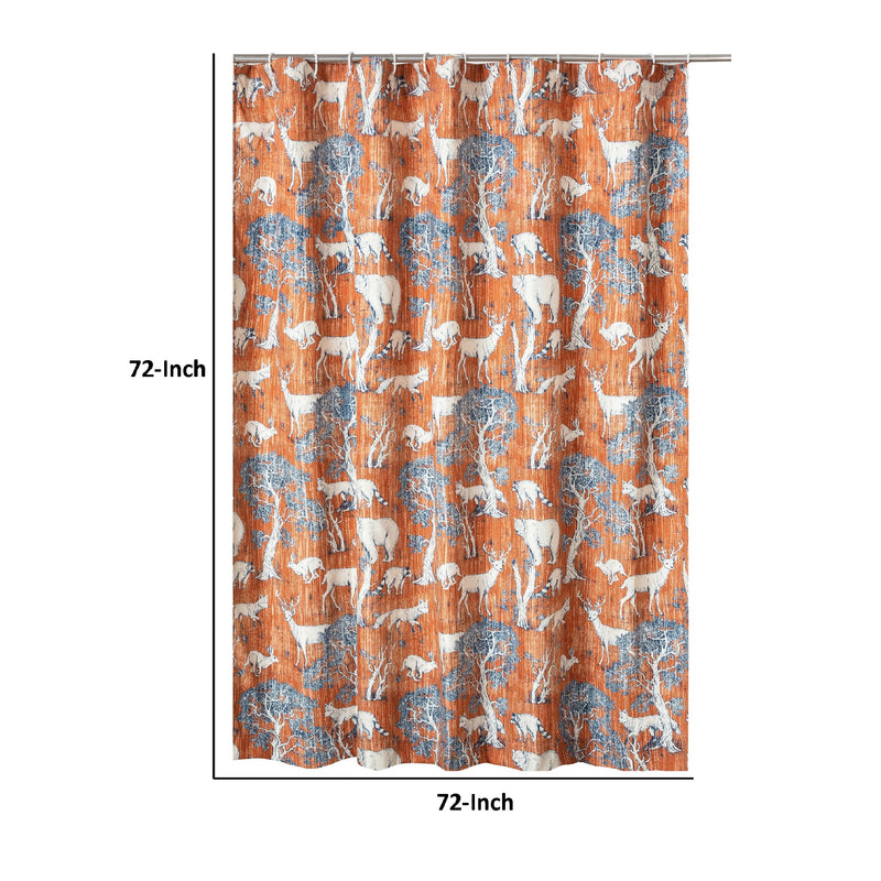 Gin 72 Inch Shower Curtain Fun Deer And Bears Print Orange Microfiber-zoom-