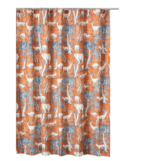 Gin 72 Inch Shower Curtain Fun Deer And Bears Print Orange Microfiber
